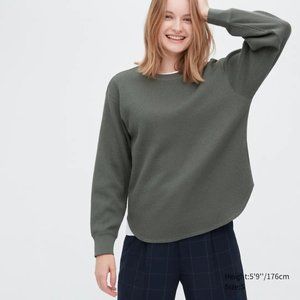 Uniqlo *Blue* Waffle Knit Crew Neck Long Sleeve T-Shirt Small